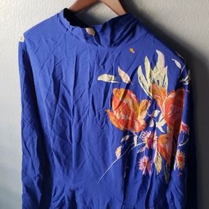 Free People Royal Blue Floral Long Sleeve Top